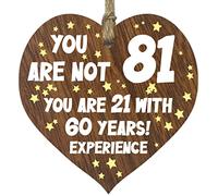 81st Birthday Gift For Women Men Wooden Heart Plaque, Dark Wood Sign Keepsake, Happy Birthday Mum, Grandma, Dad, Husband, Wife, Uncle, Mum Gifts From Son, Nan, Grandad Birthday Present