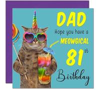 81st Dad Birthday Card - Meowgical Cat Funny Father Birthday Card for 81 Year old Eighty One, Eighty First