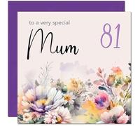 81st Mum Birthday Card - Purple Floral Mother Mom Mums Birthday Card for 81 Year old Eighty One, Eighty First