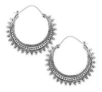 81stgeneration 4cm 925 Silver Crescent Hoop Earrings Indian Style - Large Sterling Silver Sun Hoops With Granulation - Semi-Circular Mandala-Inspired Design - Ornate Boho Jewellery for Women
