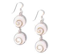 81stgeneration 925 Silver Double Round Shiva Eye Shell Drop Earrings - Sterling Silver Natural Seashell Dangle Earrings - Beachy Jewellery for Women - Boho Surfer Girl Fashion