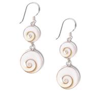 81stgeneration 925 Silver Graduated Double Round Shiva Eye Shell Drop Earrings - Sterling Silver Natural Seashell Dangle Earrings - Beachy Jewellery for Women - Boho Surfer Girl Fashion
