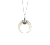 81stgeneration 925 Silver Mother of Pearl Double Horn Pendant on Curb Chain - Sterling Silver Necklace With Celestial Crescent Moon Pendant - Cosmic Symbol Jewellery - Boho Tusk Design