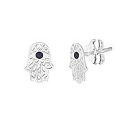 81stgeneration 925 Silver Onyx Filigree Hamsa Hand Stud Earrings - Small Hand of Fatima Studs in Sterling Silver - Spiritual Birthday Gift for Women - Symbolic Boho Jewellery