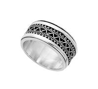 81stgeneration 925 Silver Spinner Ring for Women - Wide Flat-Edge Band With Orrnate Pattern - Sterling Silver Zig-Zag Ring With Granulation - Chunky Men's Fidget Rings - Indian-Style Boho Jewellery