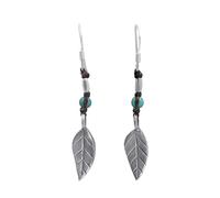 81stgeneration 925 Sterling Silver Beaded Leaf Dangle Earrings - French Hook Back - Round Turquoise Beads - Karen Hill Tribe Boho Jewellery for Women - Handmade Artisan Design