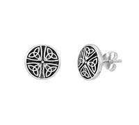81stgeneration 925 Sterling Silver Celtic Knot Stud Earrings for Women - Flat Round Four Triquetra Studs for Men - Gothic Knotwork Disc Earrings - Unique Symbolic Irish Jewellery