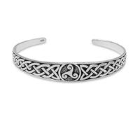 81stgeneration 925 Sterling Silver Celtic Triskelion Bangle for Men - Adjustable Knotwork Cuff Bangle for Women - Flat Tapered Design - Traditional Irish Bracelets - Symbolic Jewellery