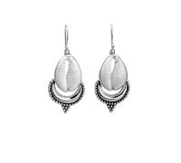 81stgeneration 925 Sterling Silver Cowrie Shell Granulated Dangle Earrings for Women - Bali Dot Natural Seashell Earrings - Surfer Beach Boho Jewellery - Coastal Mermaid Ocean Accessory