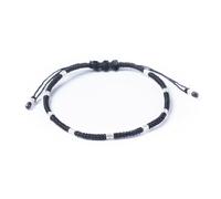 81stgeneration 925 Sterling Silver Flower Bead Wax Cord Sliding Knot Bracelet for Women - Adjustable Black Friendship Bracelet - Bohemian Jewellery Gift - Surfer Accessory