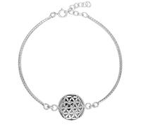 81stgeneration 925 Sterling Silver Flower of Life Bracelet for Women With Shiva Eye Shell - Herringbone Chain - Reversible Round Cut-Out Hollow Charm With Natural Seashell - Symbolic Boho Jewellery