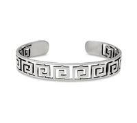 81stgeneration 925 Sterling Silver Greek Key Bangle for Women - Chunky Flat Cut-Out Gr ret Bracelet - Wide Adjustable Cuff Bangle With Openwork Geometric Motif - Classic Chunky Jewellery