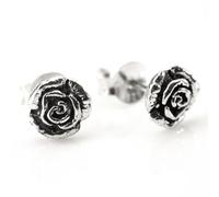 81stgeneration 925 Sterling Silver Rose Stud Earrings for Women - 3D Small Flower Studs - Gothic Floral Design - Romantic Nature-Inspired Jewellery - Vintage-Style Fairytale Princess Accessory
