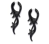81stgeneration Black Horn Long Curved Leaf Vine Fake Stretcher Earrings for Women - Tribal Large Twist Cheater Ear Tapers - Ornate Gothic Faux Ear Stretchers - Boho Statement Jewellery
