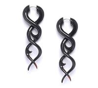 81stgeneration Black Horn Long Intertwined Spiral Twist Fake Stretcher Earrings for Women - Tribal Fake Stretchers - Large Ear Tapers - Gothic Cheater Jewellery - Punk Emo Statement Earrings