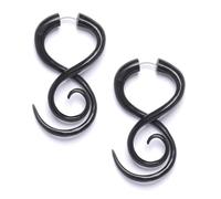 81stgeneration Black Horn Long Spiral Twist Fake Stretcher Earrings for Women - Large Tribal Cheater Ear Tapers - Gothic Swirl Faux Ear Stretchers - Fake Gauges - Boho Emo Statement Jewellery