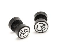 81stgeneration Black Horn Om Sacred Symbol Fake Gauge Plugs for Men - 10mm Tribal Ohm Faux Expanders for Women - Hindu Mantra Fake Stretchers - Spiritual Boho Jewellery - Plug Earrings for Yoga Lovers