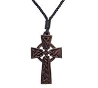 81stgeneration Engraved Natural Wood Celtic Cross Pendant - Wiccan Irish Boho Jewellery - Celtic Knot Handmade Cord Necklaces for Men - Religious Medieval Wooden Amulet - Ancient Symbol Carving