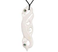 81stgeneration Extra Large Hand-Carved Bone Marakihau Manaia Pendant with Paua Shell - Men's Surfer Accessory - Handmade Tribal Statement Cord Necklace - Maori-Style Natural Bone Jewellery
