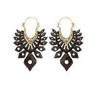 81stgeneration Gold Brass Hand-Carved Wood Eagle Wing Statement Earrings - Large Wooden Bird Feather Dangle Earrings - Cowboy Western Large Tribal Hoop Earrings for Women - Boho Festival Jewellery