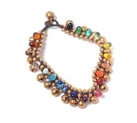 81stgeneration Gold Tone Brass Anklet with Bells and Rainbow Color Glass Beads - Indian Style Beaded Ankle Bells - Feet Jewellery for Women - Multicolor Ankle Bracelet - Boho Gypsy Fashion