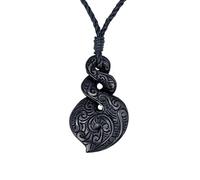 81stgeneration Hand-Carved Black Horn HEI Pikorua Pendant Engraved with Koru Pattern - Maori-Style Double Twist Cord Necklace for Men - Tribal Jewellery for Women - Handmade Taonga Amulet