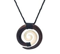 81stgeneration Hand-Carved Bone and Wood Koru Spiral Pendant Necklace - Maori-Style Adjustable Cord Necklace for Men - Women's Wooden Amulet - Handmade Tribal Statement Surfer Jewellery