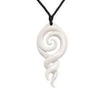 81stgeneration Hand-Carved Bone Double Koru Spiral Pendant Necklace - Pikorua Cord Necklace for Men - Women's Maori-Style Amulet - Tribal Handmade Statement Surfer Jewellery - Spiritual Gift