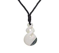 81stgeneration Hand-Carved Bone Double Twist Pikorua Pendant with Paua Shell - Men's Surfer Accessories - Handmade Tribal Cord Necklace - Maori-Style Natural Bone Jewellery - Ocean Gift for Women