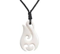 81stgeneration Hand-Carved Bone HEI Matau Pendant - Men's Surfer Accessories - Handmade Tribal Fish-Hook Cord Necklace - Maori-Style Koru Spiral Amulet - Natural Boho Jewellery for Women