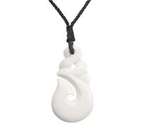 81stgeneration Hand-Carved Bone HEI Matau Pendant with Paua Shell - Men's Surfer Accessories - Handmade Tribal Fish-Hook Cord Necklace - Maori-Style Pikorua Amulet - Natural Bone Jewellery for Women