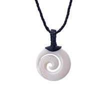 81stgeneration Hand-Carved Bone Koru Spiral Pendant Necklace - Maori-Style Adjustable Cord Necklace for Men - Women's Natural Bone Amulet - Tribal Handmade Statement Surfer Jewellery