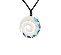 81stgeneration Hand-Carved Bone Koru Spiral Pendant with Paua Shell - Adjustable Cord Necklace for Men - Women's Maori-Style Amulet with Tribal Pattern Engravings - Statement Surfer Jewellery