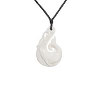 81stgeneration Hand-Carved Bone Large HEI Matau Dolphin Pendant - Men's Surfer Accessory - Tribal Fish Hook Cord Necklace - Maori-Style Ocean Wave Amulet - Natural Marine-Life Jewellery for Women