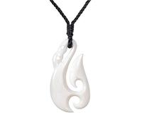 81stgeneration Hand-Carved Bone Large HEI Matau Shark Tail Pendant - Men's Surfer Accessories - Handmade Tribal Fish Hook Necklace - Maori-Style Koru Spiral Amulet - Natural Jewellery for Women