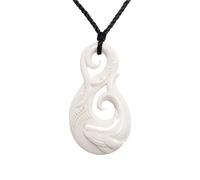 81stgeneration Hand-Carved Bone Large HEI Matau Whale Pendant - Men's Surfer Accessory - Handmade Fish Hook Necklace - Maori-Style Koru Spiral Amulet - Natural Tribal Marine-Life Jewellery for Women