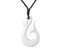 81stgeneration Hand-Carved Bone Large HEI Matau Whale Tail Pendant - Men's Surfer Accessories - Handmade Tribal Fish Hook Necklace - Maori-Style Koru Spiral Amulet - Natural Jewellery for Women