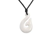 81stgeneration Hand-Carved Bone Large HEI Matau Whale Tail Pendant - Men's Surfer Accessory - Handmade Fish Hook Necklace - Maori-Style Koru Spiral Amulet - Natural Tribal Jewellery for Women