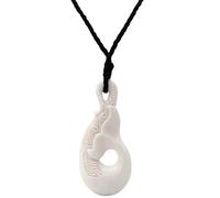 81stgeneration Hand-Carved Bone Large HEI Matau Whale Tail Pendant with Engraved Koru Pattern - Men's Surfer Accessory - Maori-Style Fish Hook Cord Necklace - Tribal Marine-Life Jewellery for Women