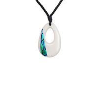 81stgeneration Hand-Carved Bone Large HEI Waikamo Teardrop Pendant with Paua Shell - Men's Surfer Accessory - Handmade Cord Necklace - Maori-Style Oval Amulet - Natural Tribal Jewellery for Women