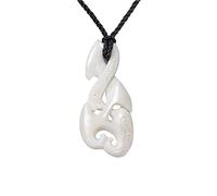 81stgeneration Hand-Carved Bone Large Intertwined HEI Matau Pendant - Men's Surfer Accessories - Handmade Fish Hook Necklace - Maori-Style Double Koru Amulet - Natural Jewellery for Women