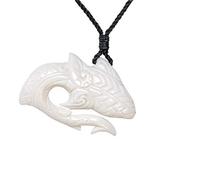 81stgeneration Hand-Carved Bone Large Shark HEI Matau Pendant - Men's Surfer Accessories - Handmade Tribal Fish Hook Cord Necklace - Maori-Style Amulet - Natural Boho Jewellery for Women