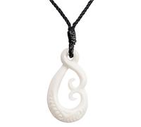 81stgeneration Hand-Carved Bone Large Single Twist Pikorua and Double Koru Pendant - Men's Surfer Accessories - Handmade Tribal Black Cord Necklace - Maori-Style Natural Jewellery for Women