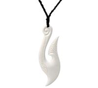 81stgeneration Hand-Carved Bone Long Curved HEI Matau Pendant - Men's Surfer Accessory - Handmade Maori-Style Fish Hook Cord Necklace - Natural Tribal Jewellery for Women - Gift for Ocean Lovers