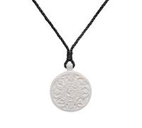 81stgeneration Hand-Carved Bone Om Amulet Necklace for Men - Round Buddhist Pendant with Eight Auspicious Symbols - Sacred Mantra Talisman - Yoga Meditation Jewellery for Women - Spiritual Gift