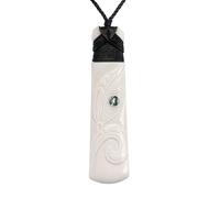 81stgeneration Hand-Carved Bone Paua Shell Extra Large HEI Toki Pendant - Warrior Tiki Mask Cord Neckace - Men's Surfer Accessory - Handmade Tribal Statement Jewellery - Intricate Maori-Style Carving