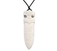 81stgeneration Hand-Carved Bone Paua Shell Extra Large Taiaha Spearhead Pendant with Tribal Pattern Engraving - Maori-Style Warrior Cord Neckace - Men's Surfer Necklace - Natural Jewellery