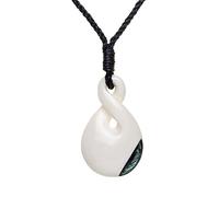 81stgeneration Hand-Carved Bone Single Twist Pikorua Pendant with Paua Shell - Men's Surfer Accessories - Handmade Tribal Cord Necklace - Maori-Style Natural Bone Jewellery - Ocean Gift for Women