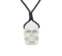 81stgeneration Hand Carved Bone Skull Necklace for Men - Halloween White Skeleton Head Pendant - Day of The Dead Spooky Gift - Scary Gothic Jewellery - Men's Cord Necklaces