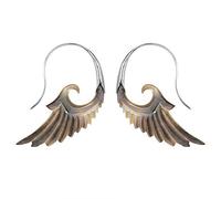 81stgeneration Hand-Carved Brown Mother of Pearl Bird Wing Feather Dangle Earrings With 925 Sterling Silver Hooks - Large Angel Wing Earrings - Unique Tribal Statement Jewellery for Women